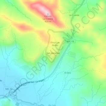 Carte topographique San Gerardo, altitude, relief