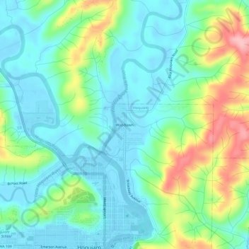 Carte topographique Woodlawn, altitude, relief