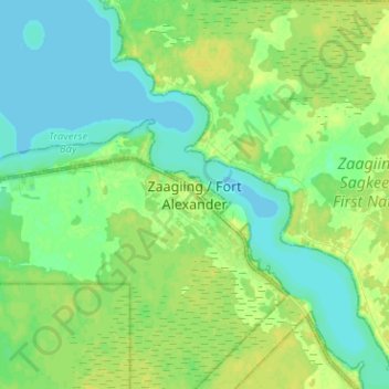Carte topographique Zaagiing / Fort Alexander, altitude, relief