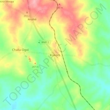 Carte topographique Kokoro, altitude, relief