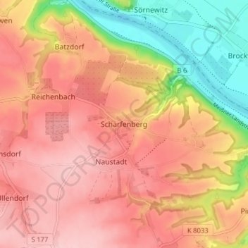 Carte topographique Scharfenberg, altitude, relief