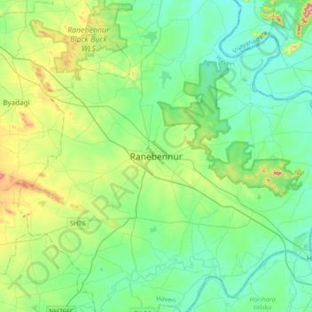 Carte topographique Ranebennur, altitude, relief