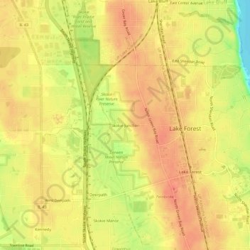 Carte topographique Skokie Junction, altitude, relief