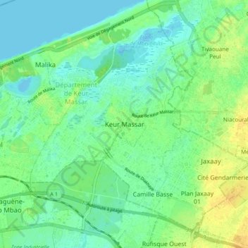 Carte topographique Keur Massar, altitude, relief