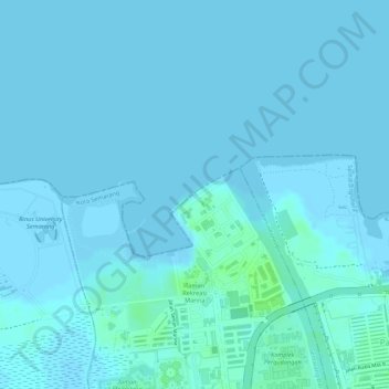 Carte topographique Pantai Marina, altitude, relief