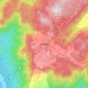 Carte topographique Yercaud, altitude, relief