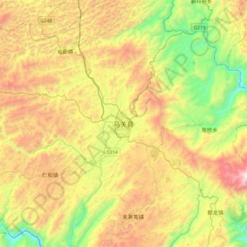 Carte topographique 马关县, altitude, relief