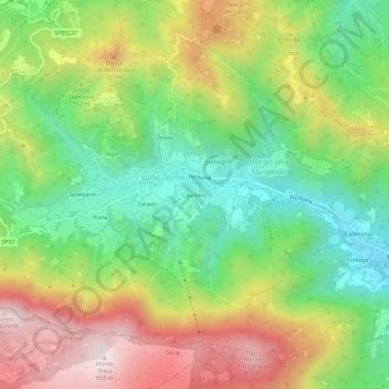 Carte topographique Caschino, altitude, relief