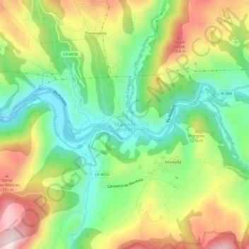 Carte topographique Martinet, altitude, relief