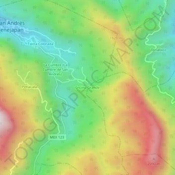 Carte topographique Encino Grande, altitude, relief