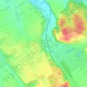 Carte topographique Walleshausen, altitude, relief