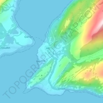 Carte topographique Inchree, altitude, relief