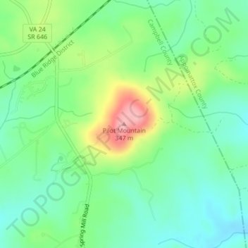 Carte topographique Pilot Mountain, altitude, relief