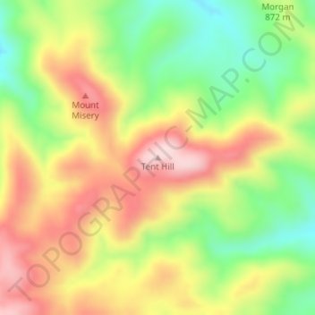Carte topographique Tent Hill, altitude, relief