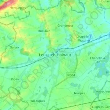 Carte topographique Leuze-en-Hainaut, altitude, relief