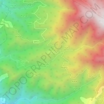 Carte topographique Rohanda, altitude, relief