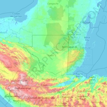 Carte topographique Petén, altitude, relief