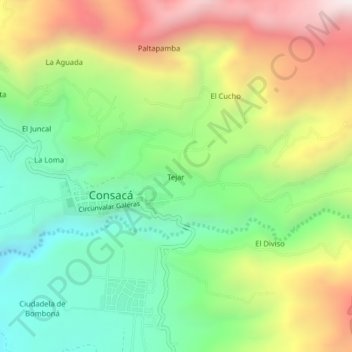 Carte topographique Tejar, altitude, relief