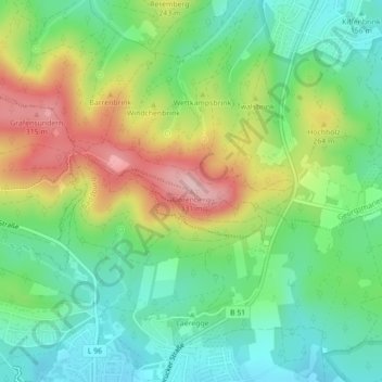 Carte topographique Dörenberg, altitude, relief
