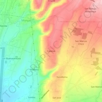 Carte topographique Colatoa, altitude, relief
