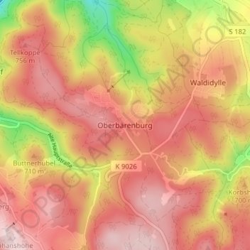 Carte topographique Oberbärenburg, altitude, relief