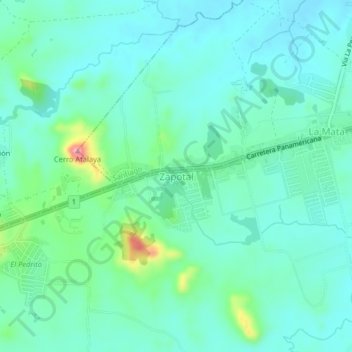 Carte topographique Zapotal, altitude, relief
