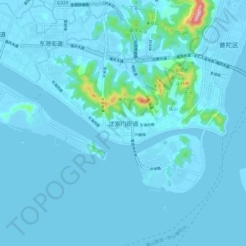 Carte topographique 沈家门街道, altitude, relief