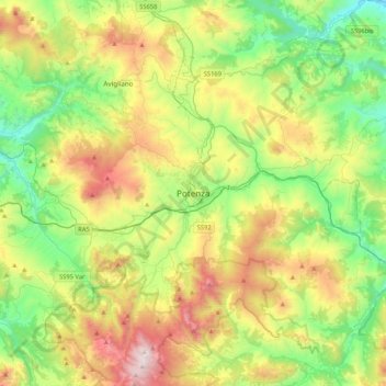 Carte topographique Potenza, altitude, relief