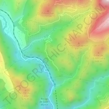 Carte topographique Euira, altitude, relief
