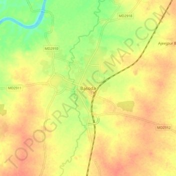 Carte topographique Basoda, altitude, relief