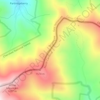 Carte topographique Buckeye Gap, altitude, relief