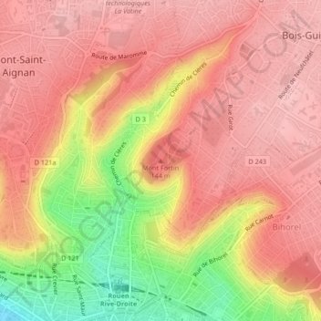 Carte topographique Mont Fortin, altitude, relief