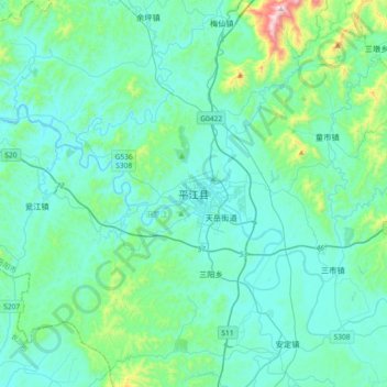 Carte topographique 平江县, altitude, relief