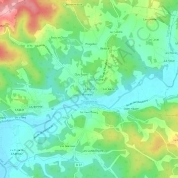 Carte topographique Le Peyrat, altitude, relief