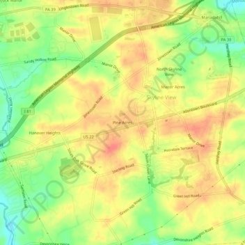 Carte topographique Pine Acres, altitude, relief