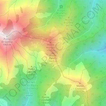 Carte topographique Monte Paletto, altitude, relief