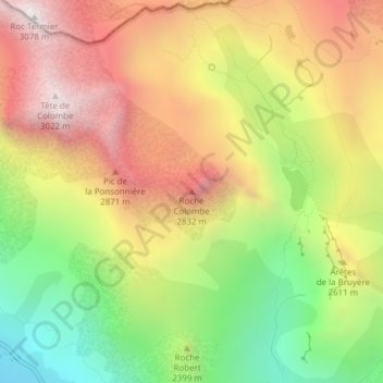 Carte topographique Roche Colombe, altitude, relief