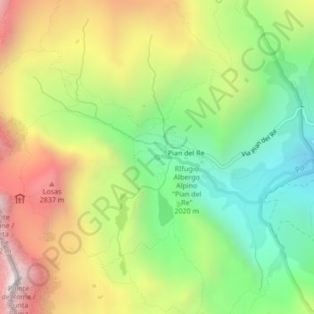 Carte topographique Sorgente del Po, altitude, relief