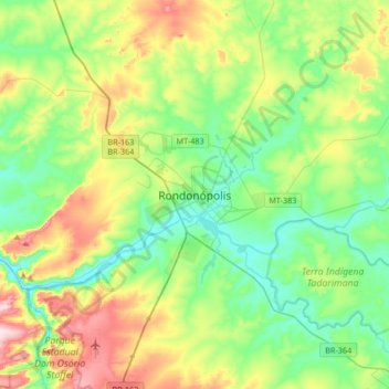 Carte topographique Rondonópolis, altitude, relief