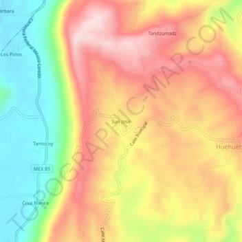 Carte topographique San José, altitude, relief