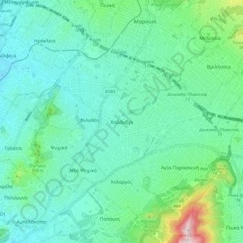 Carte topographique Chalandri, altitude, relief