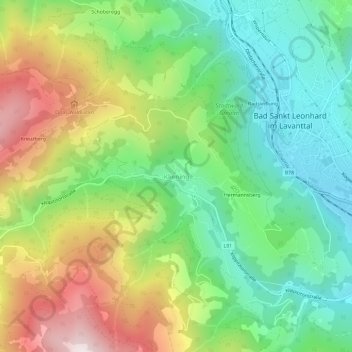 Carte topographique Kliening, altitude, relief