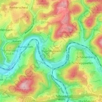 Carte topographique Buschhausen, altitude, relief
