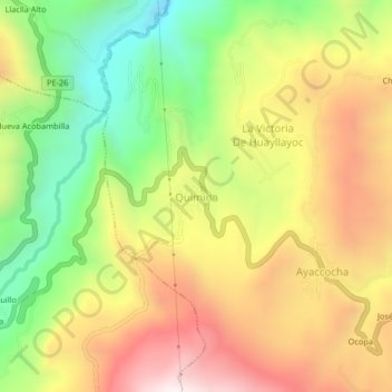 Carte topographique Quimina, altitude, relief