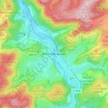 Carte topographique Wenholthausen, altitude, relief
