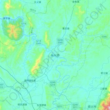 Carte topographique 永兴县, altitude, relief