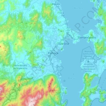Carte topographique Palhoça, altitude, relief