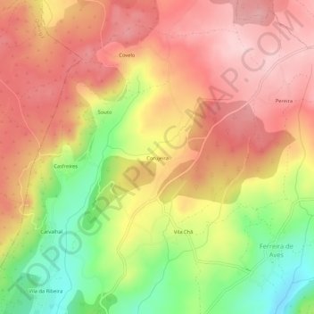 Carte topographique Corujeira, altitude, relief