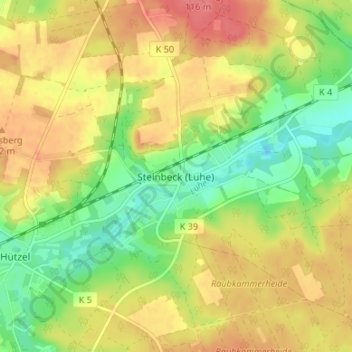 Carte topographique Steinbeck (Luhe), altitude, relief