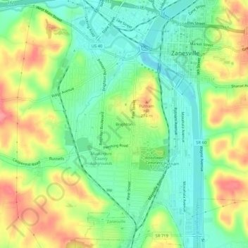 Carte topographique Brighton, altitude, relief